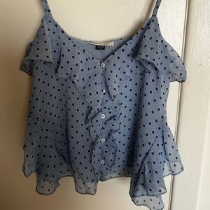 American Eagle Outfitters Blue Polka Dot Ruffle Blouse